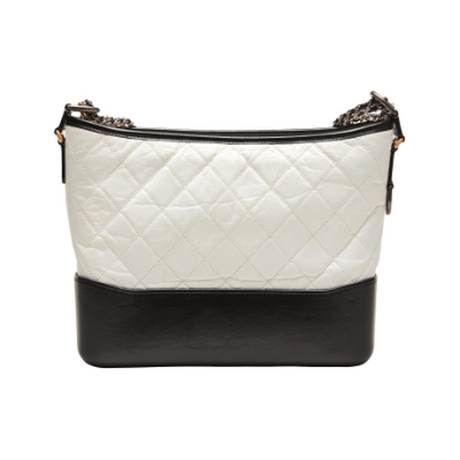 Chanel Medium Gabrielle Hobo, veau matelassé vieilli White & Black, argenté