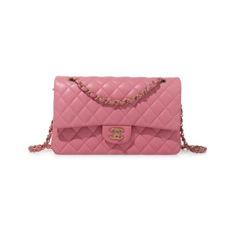 Chanel Medium Timeless Double Flap, agneau matelassé Pink, doré vieilli