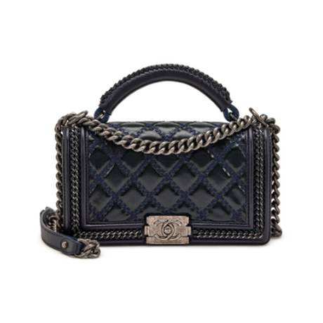Chanel Medium Top Handle Boy, agneau matelassé Navy Old, ruthénium