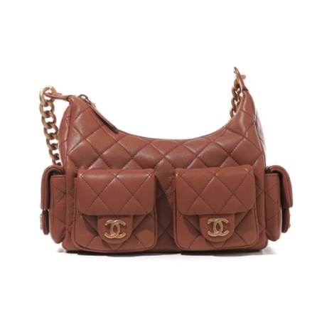 Chanel Medium Trendy Pockets Hobo, agneau matelassé Brown, doré vieilli