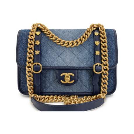 Chanel Messenger Flap, denim ombré matelassé Blue, doré vieilli