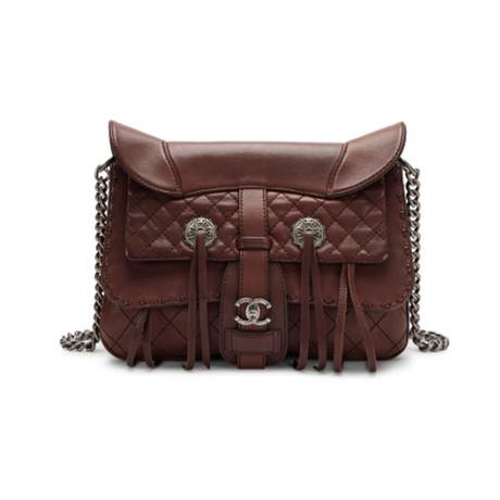 Chanel Messenger, veau matelassé Brown Paris-Dallas Fringe Saddle, ruthénium