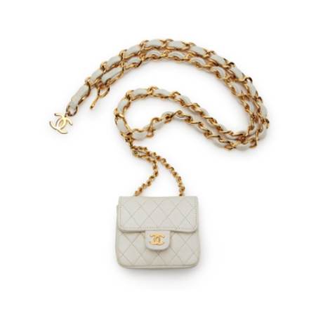 Chanel Micro Belt, agneau matelassé White, doré