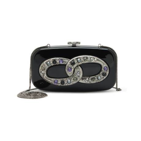 Chanel Minaudière Box Clutch avec chaîne, acrylique & cristaux orné Black Multicolor, ruthénium
