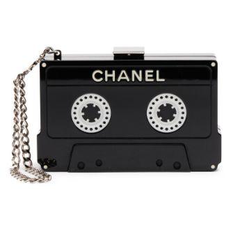 Chanel Minaudière « Cassette Tape », lucite Black & White, argenté