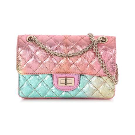 Chanel Mini 2.55 Reissue Flap, veau matelassé métallisé vieilli Rainbow, doré
