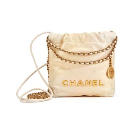 Chanel Mini 22, perles & veau matelassé White, doré