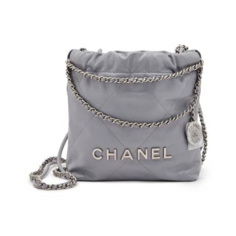Chanel Mini 22, veau matelassé Grey, argenté