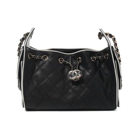 Chanel Mini 25, agneau matelassé Black & White, doré