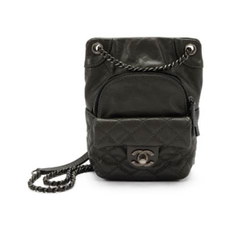 Chanel Mini CC Flap Sac à dos, veau métallisé matelassé Bronze, argenté vieilli