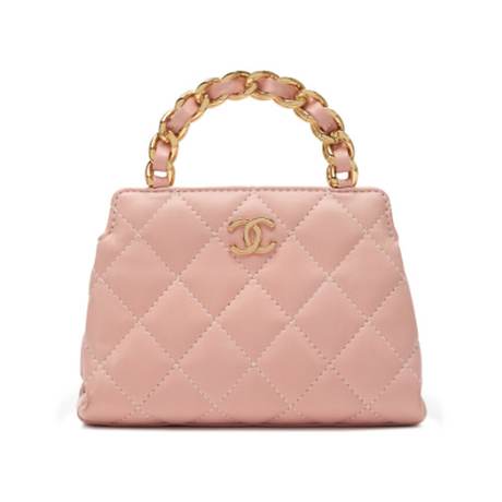 Chanel Mini Chain Top Handle CC, agneau matelassé Pink, doré
