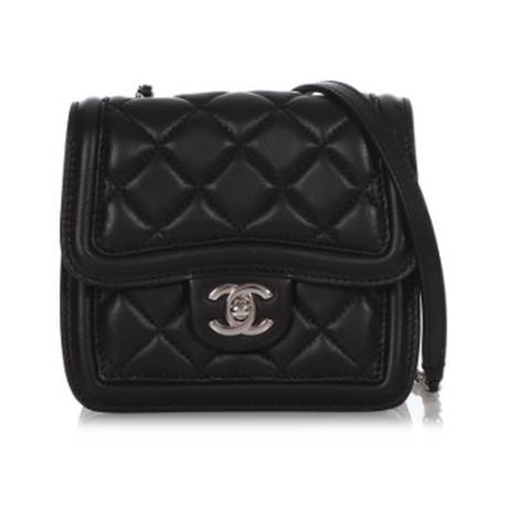 Chanel Mini Citizen Flap, agneau matelassé Black & White, argenté