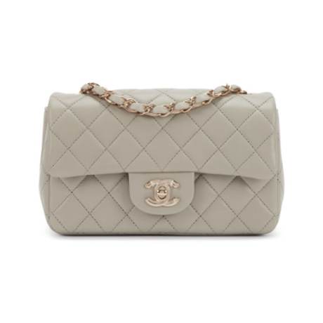 Chanel Mini Classic Flap, agneau matelassé Light Grey, doré clair