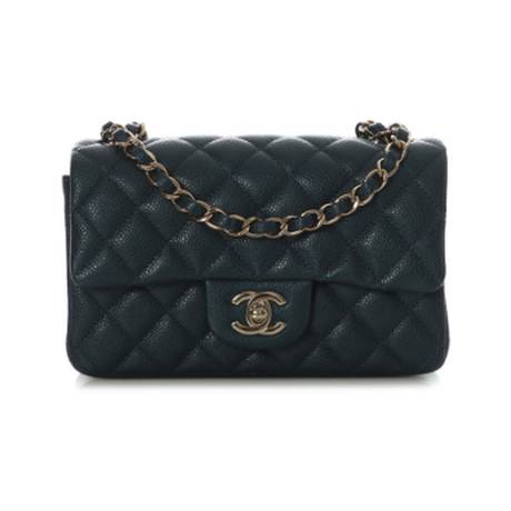 Chanel Mini Classic Flap, caviar matelassé Dark Blue, doré