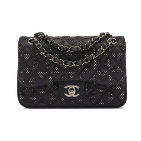 Chanel Mini Classic Single Flap, cristaux & strass & chèvre irisé matelassé Multicolor & Black