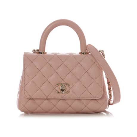 Chanel Mini Coco Top Handle, caviar matelassé Pink, doré