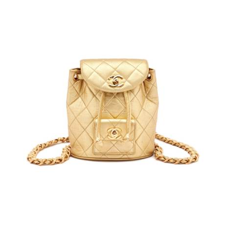 Chanel Mini Duma Timeless CC Sac à dos, agneau métallisé matelassé Gold, doré