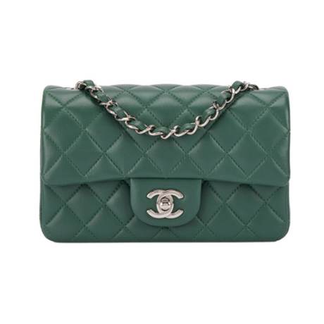 Chanel Mini Flap, agneau matelassé Green, argenté
