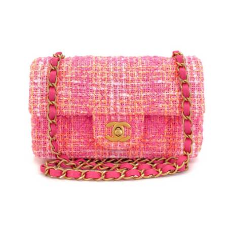 Chanel Mini Flap, tweed Sherbert Pink & Orange, doré vieilli