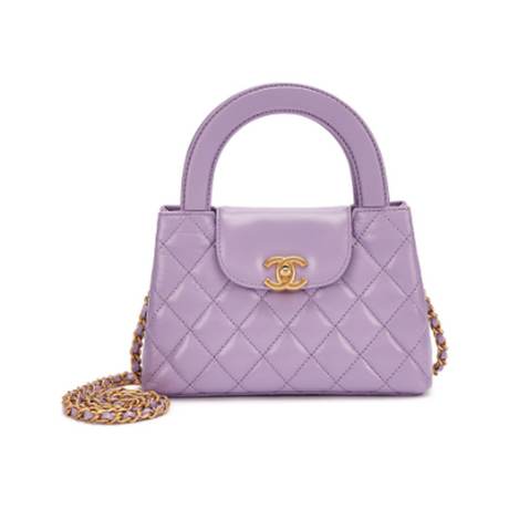 Chanel Mini Kelly, veau matelassé vieilli Purple, doré vieilli
