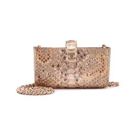 Chanel Mini Phone Holder Clutch, python Pink, doré