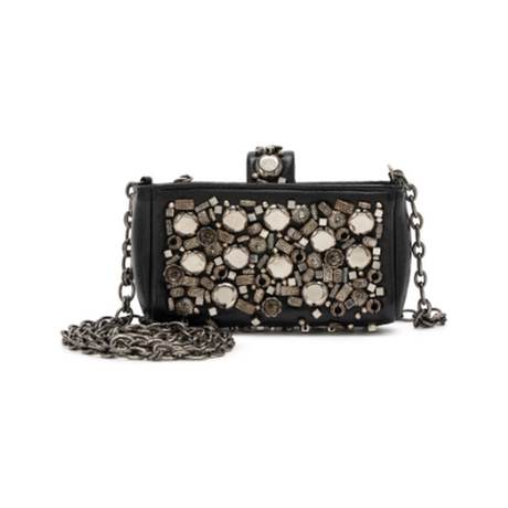 Chanel Mini Pouch, agneau clouté Black & Silver Paris- Bombay, ruthénium