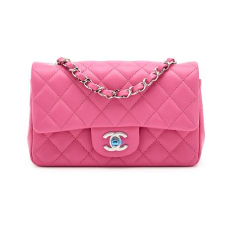 Chanel Mini Rectangular Classic Single Flap, agneau matelassé Pink, argenté
