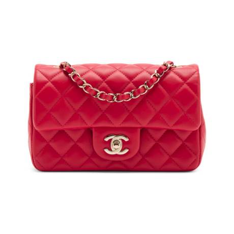 Chanel Mini Rectangular Classic Single Flap, agneau matelassé Red, doré clair
