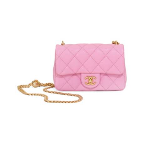 Chanel Mini Rectangular Classic Single Flap, caviar matelassé Pink Sweetheart Chain, doré vieilli