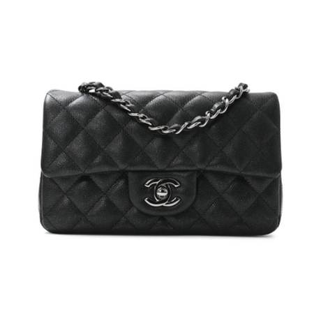 Chanel Mini Rectangular Flap, caviar matelassé Black, argenté