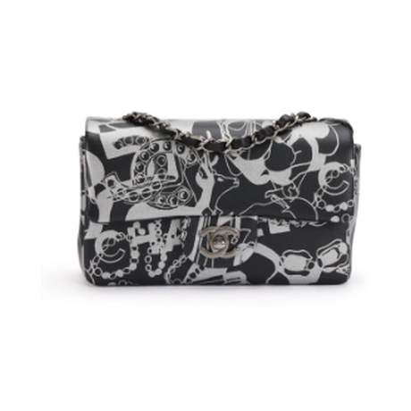 Chanel Mini Rectangular Flap Dark, agneau imprimé Black & Silver, argenté