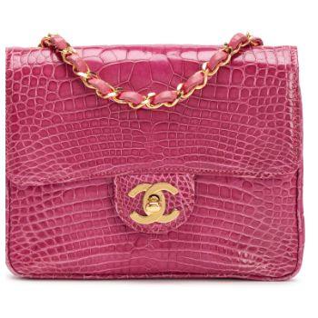 Chanel Mini Square Classic Flap, alligator brillant Berry Pink, doré