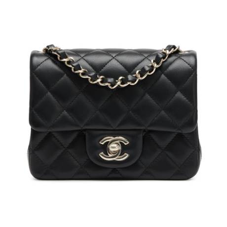 Chanel Mini Square Classic Single Flap, agneau matelassé Black, doré clair