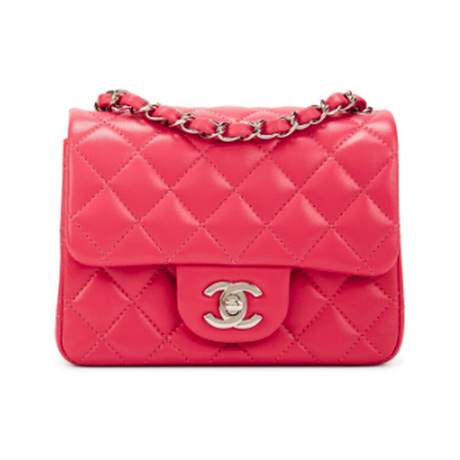 Chanel Mini Square Classic Single Flap, agneau matelassé Pink, argenté