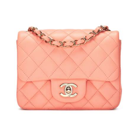 Chanel Mini Square Classic Single Flap, agneau matelassé Rose Clair Pink, doré clair