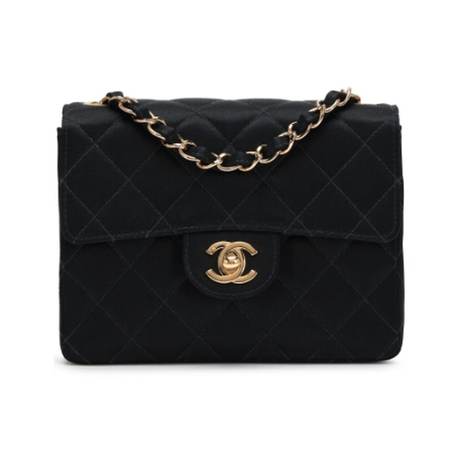 Chanel Mini Square Classic Single Flap, satin matelassé Black, doré