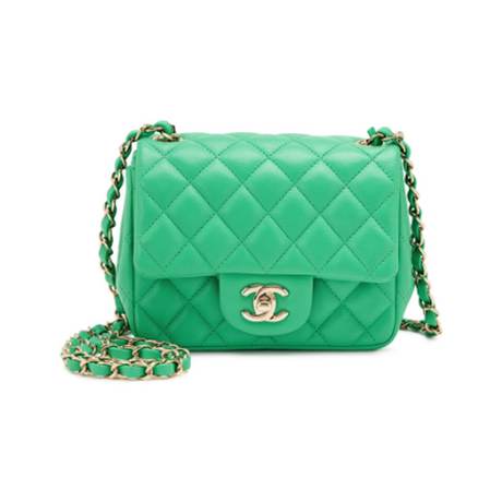 Chanel Mini Square Flap, agneau matelassé Green, doré clair