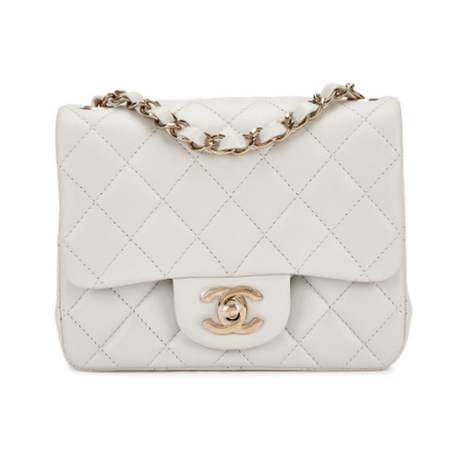 Chanel Mini Square Flap, agneau matelassé Light Grey, doré pâle