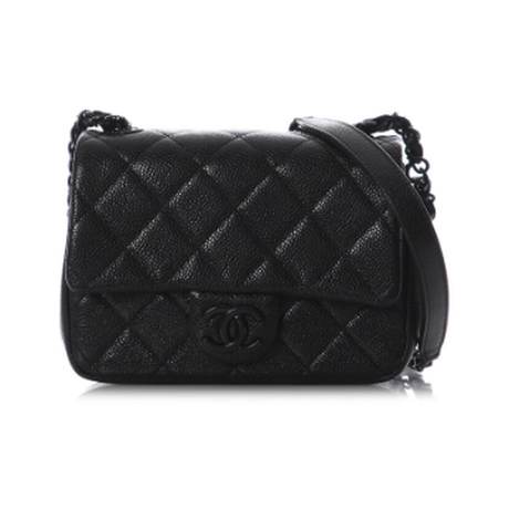 Chanel Mini Square Flap, caviar matelassé Black Incognito, noir