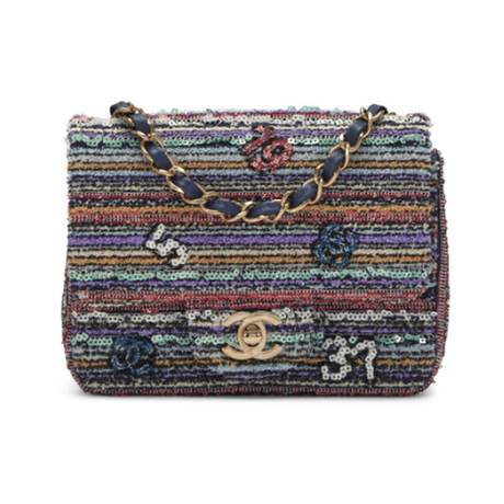 Chanel Mini Square Half Flap, sequins Multicolor, doré pâle