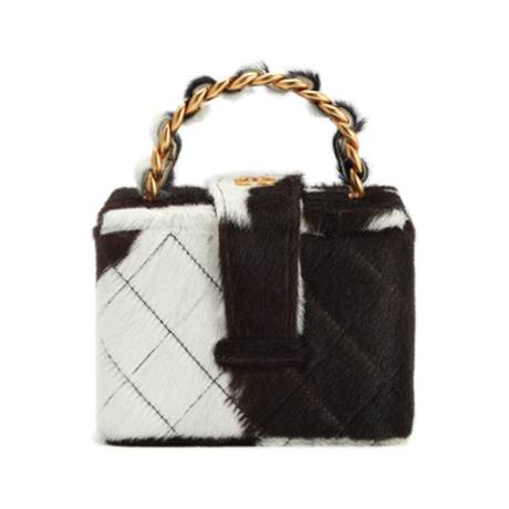 Chanel Mini Square Vanity Case, matelassé Brown & White Cow Print Pony Hair, doré antique