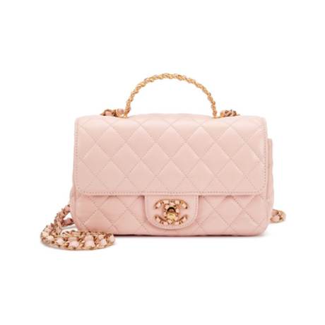 Chanel Mini Top Handle Flap, agneau & cristaux matelassé Pink, doré vieilli