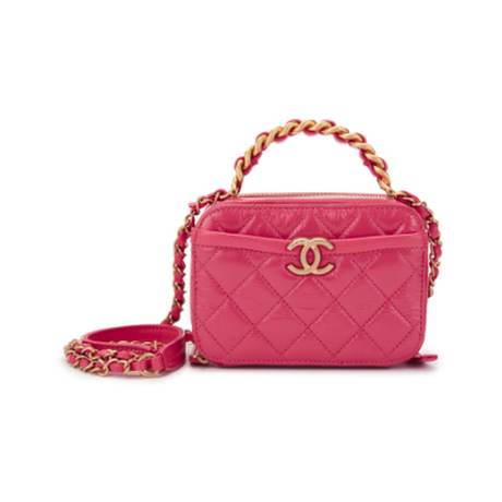 Chanel Mini Vanity avec chaîne, veau matelassé vieilli glacé Pink, doré
