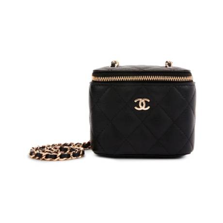 Chanel Mini Vanity Case avec chaîne, caviar matelassé Black, doré