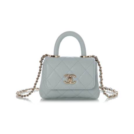 Chanel Nano Coco Top Handle, caviar matelassé Light Blue, doré