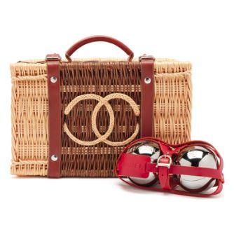 Chanel Panier en osier « Pétanque » & set de boules, édition limitée