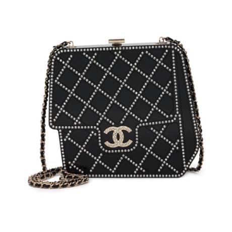 Chanel Paris-Cosmopolite, plexiglas & perles & cristaux imitation orné Black & Clear