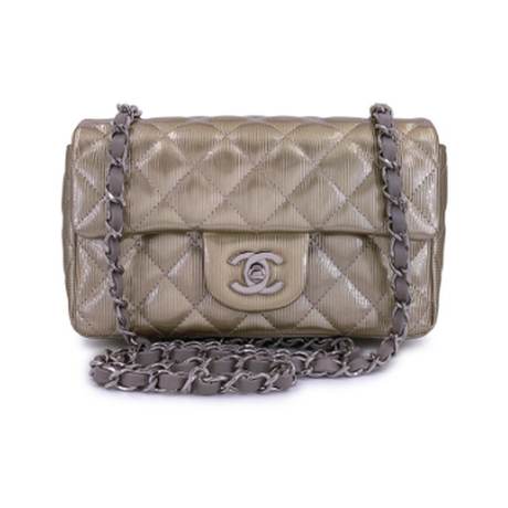 Chanel Rectangular Mini Flap, cuir verni texturé Pewter, ruthénium