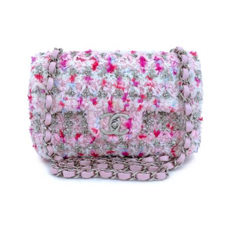 Chanel Rectangular Mini Flap, tweed bouclé Rainbow, argenté