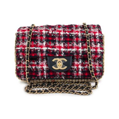 Chanel Rectangular Mini Flap, tweed & perles Red Black & White River of, doré
